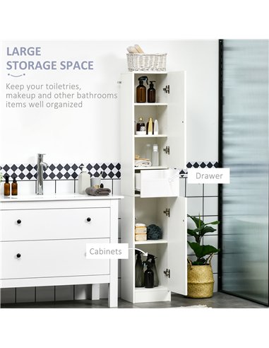 kleankin Luxury Tall Bathroom Cabinet with High Gloss Panel, Sleek White Bathroom Cabinet with Push-to-Open Door, White