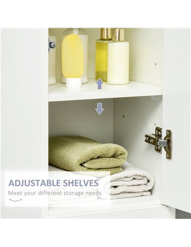 kleankin Luxury Tall Bathroom Cabinet with High Gloss Panel, Sleek White Bathroom Cabinet with Push-to-Open Door, White