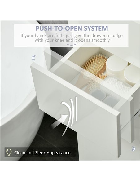 kleankin Luxury Tall Bathroom Cabinet with High Gloss Panel, Sleek White Bathroom Cabinet with Push-to-Open Door, White