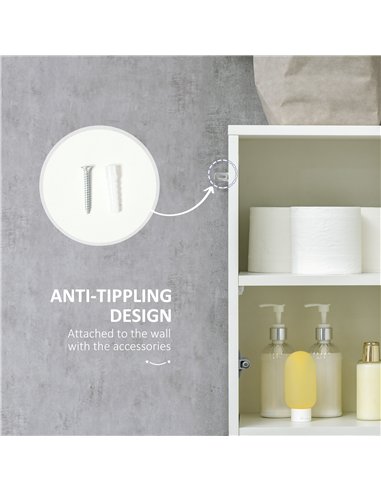 kleankin Luxury Tall Bathroom Cabinet with High Gloss Panel, Sleek White Bathroom Cabinet with Push-to-Open Door, White