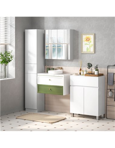 kleankin Luxury Tall Bathroom Cabinet with High Gloss Panel, Sleek White Bathroom Cabinet with Push-to-Open Door, White