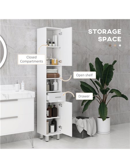 kleankin 71" Tall Slim Bathroom Storage Cabinet, Tall Narrow Cupboard with Drawer, Open Shelves, 2 Doors Cabinets and Adjustable