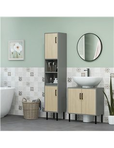 kleankin Bathroom Furniture Set with Doors, Tall Bathroom Cabinet with Adjustable Shelves, Under Sink Cabinet, Grey 2