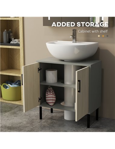 kleankin Bathroom Furniture Set with Doors, Tall Bathroom Cabinet with Adjustable Shelves, Under Sink Cabinet, Grey