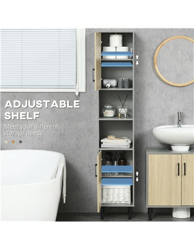 kleankin Bathroom Furniture Set with Doors, Tall Bathroom Cabinet with Adjustable Shelves, Under Sink Cabinet, Grey