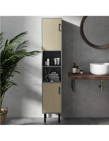 kleankin Bathroom Furniture Set with Doors, Tall Bathroom Cabinet with Adjustable Shelves, Under Sink Cabinet, Grey