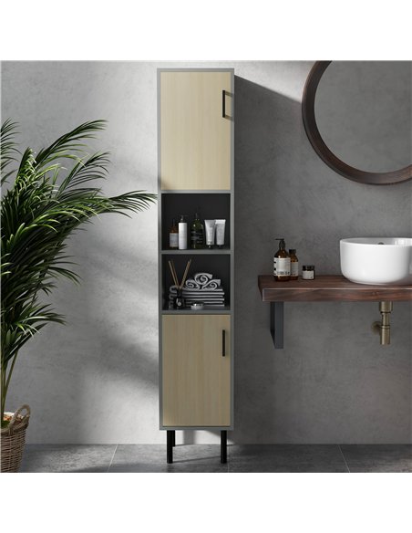 kleankin Bathroom Furniture Set with Doors, Tall Bathroom Cabinet with Adjustable Shelves, Under Sink Cabinet, Grey