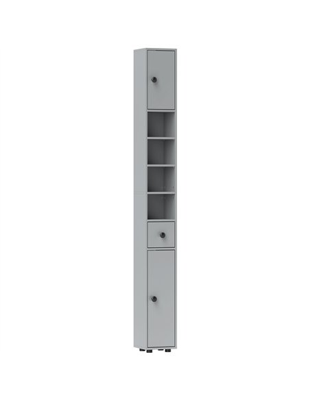 kleankin 180cm Slim Bathroom Cabinet, with Drawer, Shelves and Cupboards - Grey