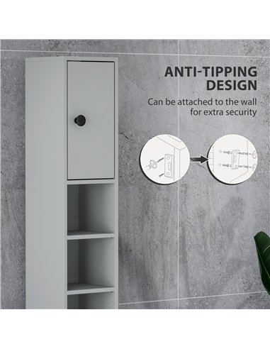 kleankin 180cm Slim Bathroom Cabinet, with Drawer, Shelves and Cupboards - Grey