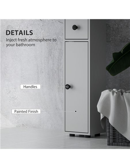 kleankin 180cm Slim Bathroom Cabinet, with Drawer, Shelves and Cupboards - Grey