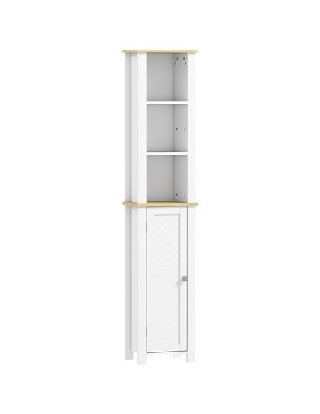kleankin Slim Bathroom Storage Unit with Open Compartment, Bathroom Storage Cabinet with Adjustable Shelf, 34 x 23 x 165 cm, Whi