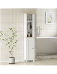 kleankin Slim Bathroom Storage Unit with Open Compartment, Bathroom Storage Cabinet with Adjustable Shelf, 34 x 23 x 165 cm, Whi 2