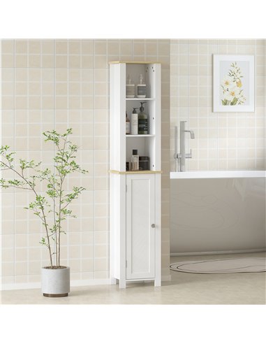 kleankin Slim Bathroom Storage Unit with Open Compartment, Bathroom Storage Cabinet with Adjustable Shelf, 34 x 23 x 165 cm, Whi
