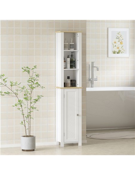 kleankin Slim Bathroom Storage Unit with Open Compartment, Bathroom Storage Cabinet with Adjustable Shelf, 34 x 23 x 165 cm, Whi