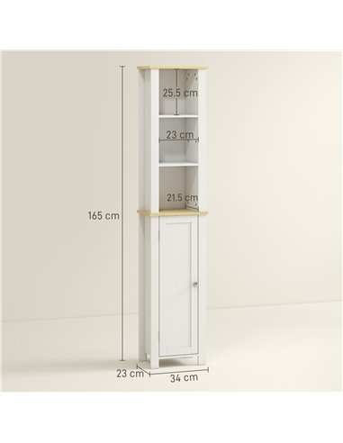 kleankin Slim Bathroom Storage Unit with Open Compartment, Bathroom Storage Cabinet with Adjustable Shelf, 34 x 23 x 165 cm, Whi