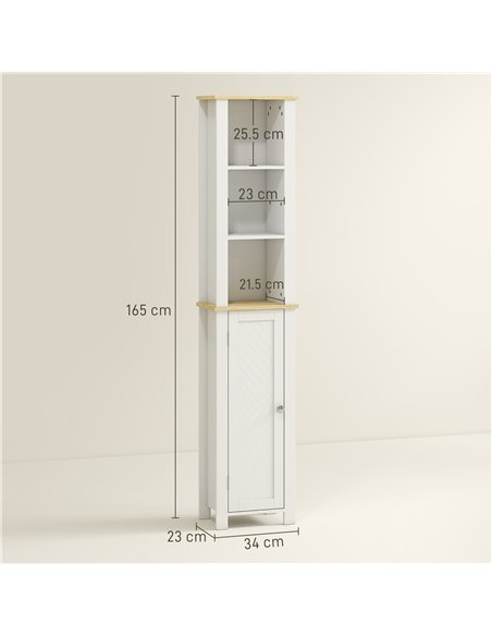 kleankin Slim Bathroom Storage Unit with Open Compartment, Bathroom Storage Cabinet with Adjustable Shelf, 34 x 23 x 165 cm, Whi