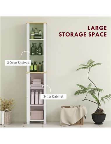 kleankin Slim Bathroom Storage Unit with Open Compartment, Bathroom Storage Cabinet with Adjustable Shelf, 34 x 23 x 165 cm, Whi