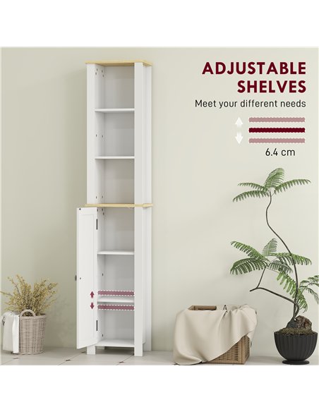 kleankin Slim Bathroom Storage Unit with Open Compartment, Bathroom Storage Cabinet with Adjustable Shelf, 34 x 23 x 165 cm, Whi