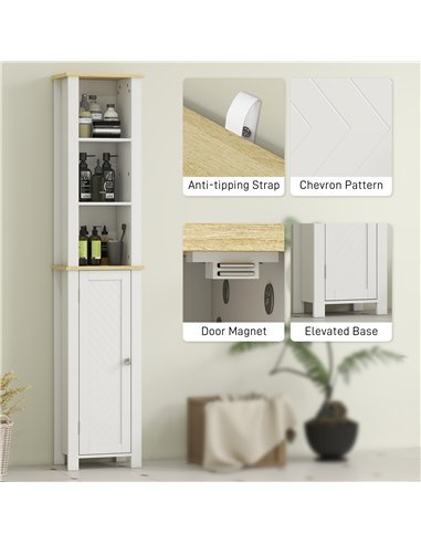 kleankin Slim Bathroom Storage Unit with Open Compartment, Bathroom Storage Cabinet with Adjustable Shelf, 34 x 23 x 165 cm, Whi