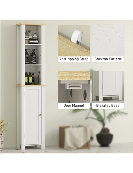 kleankin Slim Bathroom Storage Unit with Open Compartment, Bathroom Storage Cabinet with Adjustable Shelf, 34 x 23 x 165 cm, Whi