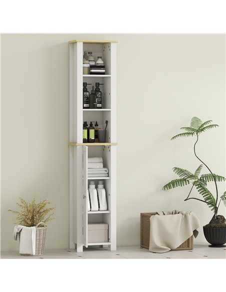 kleankin Slim Bathroom Storage Unit with Open Compartment, Bathroom Storage Cabinet with Adjustable Shelf, 34 x 23 x 165 cm, Whi