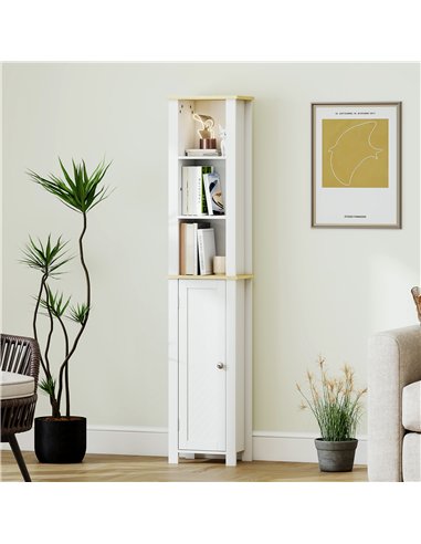 kleankin Slim Bathroom Storage Unit with Open Compartment, Bathroom Storage Cabinet with Adjustable Shelf, 34 x 23 x 165 cm, Whi