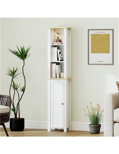 kleankin Slim Bathroom Storage Unit with Open Compartment, Bathroom Storage Cabinet with Adjustable Shelf, 34 x 23 x 165 cm, Whi