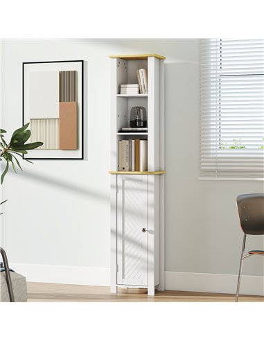 kleankin Slim Bathroom Storage Unit with Open Compartment, Bathroom Storage Cabinet with Adjustable Shelf, 34 x 23 x 165 cm, Whi