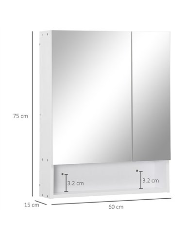 kleankin Bathroom Cabinet with Mirror, Wall Mounted Bathroom Mirror Cabinet with Adjustable Shelf, 2 Doors Storage Cupboard, Whi