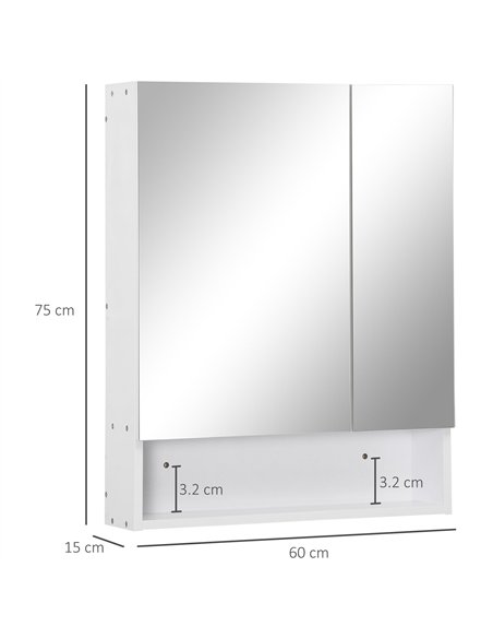 kleankin Bathroom Cabinet with Mirror, Wall Mounted Bathroom Mirror Cabinet with Adjustable Shelf, 2 Doors Storage Cupboard, Whi