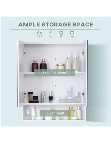 kleankin Bathroom Cabinet with Mirror, Wall Mounted Bathroom Mirror Cabinet with Adjustable Shelf, 2 Doors Storage Cupboard, Whi