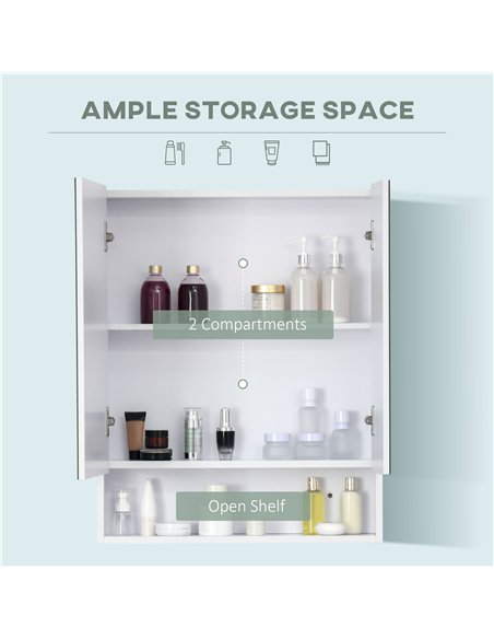 kleankin Bathroom Cabinet with Mirror, Wall Mounted Bathroom Mirror Cabinet with Adjustable Shelf, 2 Doors Storage Cupboard, Whi