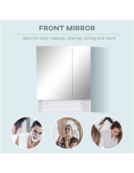 kleankin Bathroom Cabinet with Mirror, Wall Mounted Bathroom Mirror Cabinet with Adjustable Shelf, 2 Doors Storage Cupboard, Whi