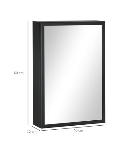 kleankin Bathroom Cabinet with Mirror, Wall Mounted Bathroom Mirror Cabinet with Storage Shelves, 40 x 12 x 60 cm, Black