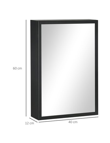 kleankin Bathroom Cabinet with Mirror, Wall Mounted Bathroom Mirror Cabinet with Storage Shelves, 40 x 12 x 60 cm, Black