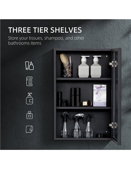 kleankin Bathroom Cabinet with Mirror, Wall Mounted Bathroom Mirror Cabinet with Storage Shelves, 40 x 12 x 60 cm, Black