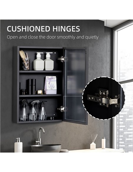 kleankin Bathroom Cabinet with Mirror, Wall Mounted Bathroom Mirror Cabinet with Storage Shelves, 40 x 12 x 60 cm, Black