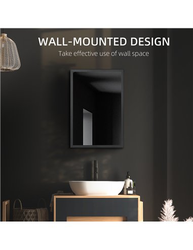 kleankin Bathroom Cabinet with Mirror, Wall Mounted Bathroom Mirror Cabinet with Storage Shelves, 40 x 12 x 60 cm, Black