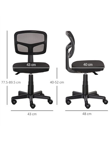 Vinsetto Small Office Chair without Arms, Ergonomic Swivel Mesh Desk Chair with Curved Back and Wheels, Height Adjustable, for H