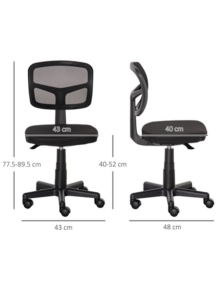 Vinsetto Small Office Chair without Arms, Ergonomic Swivel Mesh Desk Chair with Curved Back and Wheels, Height Adjustable, for H