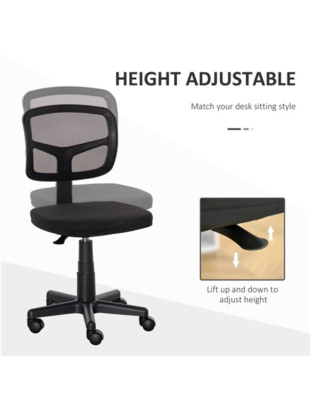 Vinsetto Small Office Chair without Arms, Ergonomic Swivel Mesh Desk Chair with Curved Back and Wheels, Height Adjustable, for H