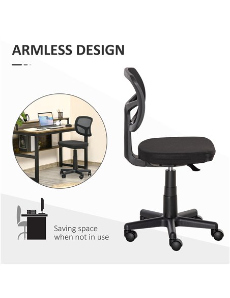 Vinsetto Small Office Chair without Arms, Ergonomic Swivel Mesh Desk Chair with Curved Back and Wheels, Height Adjustable, for H