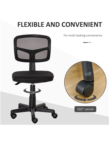 Vinsetto Small Office Chair without Arms, Ergonomic Swivel Mesh Desk Chair with Curved Back and Wheels, Height Adjustable, for H