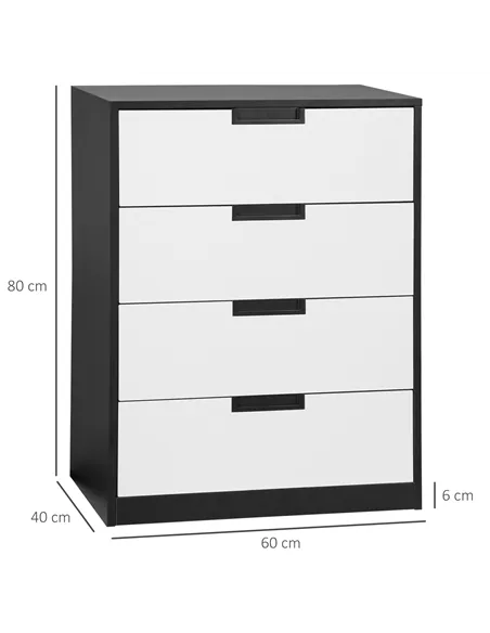 HOMCOM Drawer Chest, 4-Drawer Storage Cabinet Organiser for Bedroom, Living Room, 60cmx40cmx80cm, White and Black