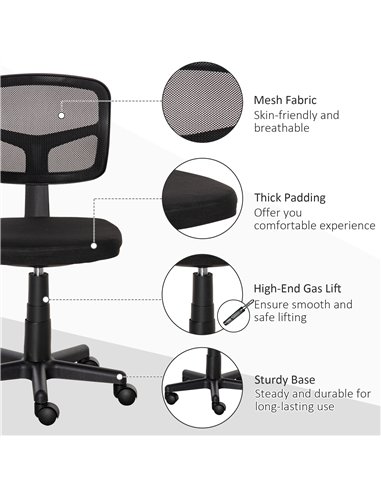 Vinsetto Small Office Chair without Arms, Ergonomic Swivel Mesh Desk Chair with Curved Back and Wheels, Height Adjustable, for H