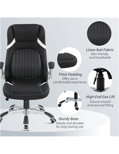 Vinsetto Linen-Look Office Chair, with Adjustable Height and Tension - Black