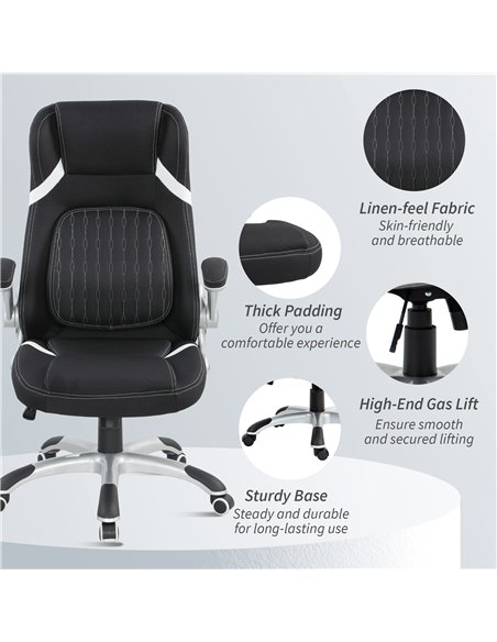 Vinsetto Linen-Look Office Chair, with Adjustable Height and Tension - Black