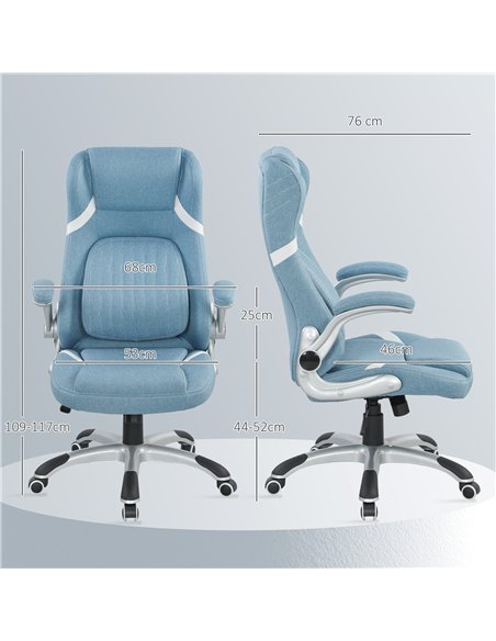 Vinsetto Linen-Look Office Chair, with Adjustable Height and Tension - Blue