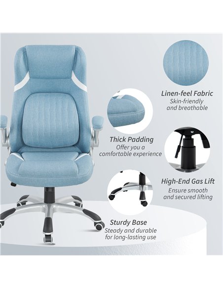 Vinsetto Linen-Look Office Chair, with Adjustable Height and Tension - Blue