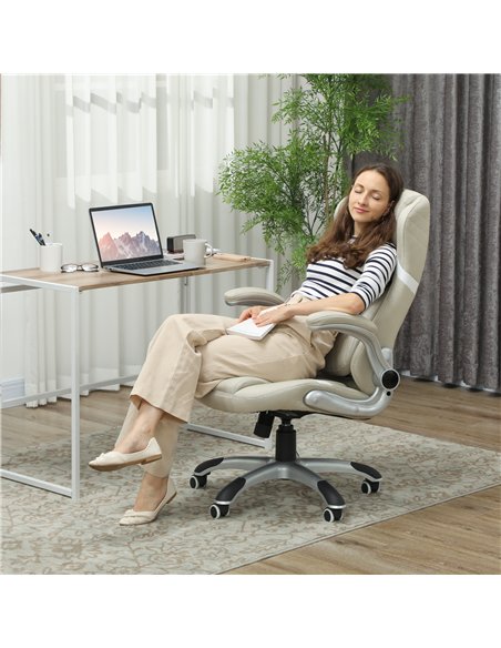 Vinsetto Linen-Look Office Chair, with Adjustable Height and Tension - Beige